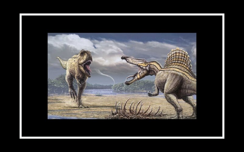 Two Dinosaurs Fighting — Brown, Dramatic, Afternoon