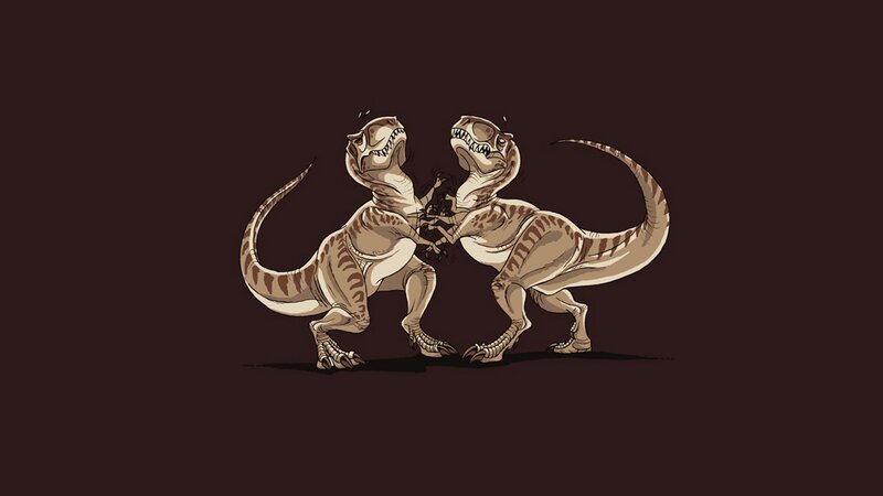 Two Dinosaurs Fighting — Brown, Playful, Illustration, Dinosaur