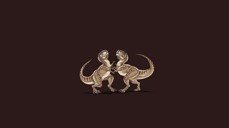 Two Dinosaurs Fighting — Brown