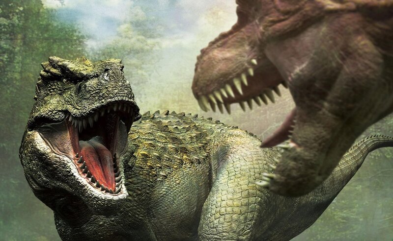 Two Dinosaurs Fighting — Green, Aggressive