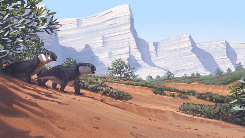 Two Dinosaurs on a Hill