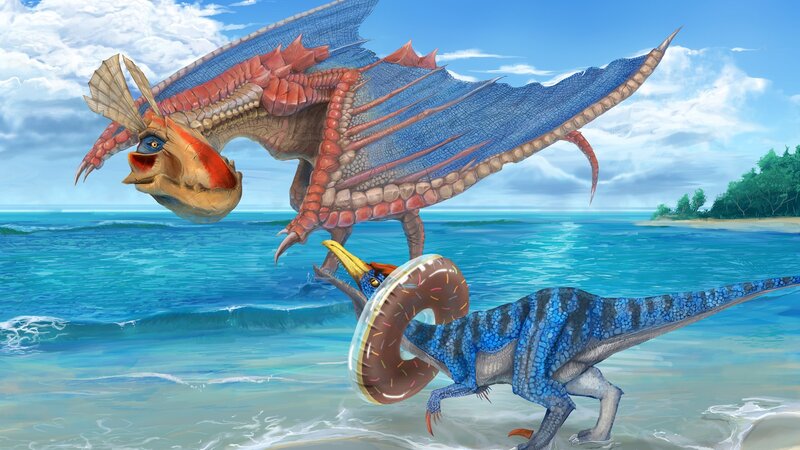 Two Dinosaurs on Beach