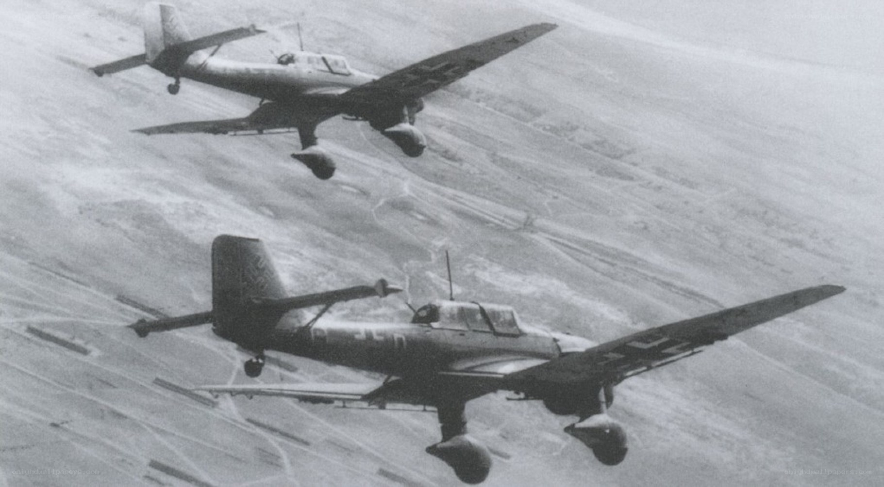Two dive bombers in flight