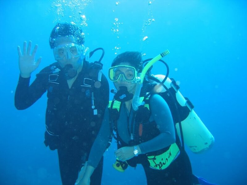 Two Divers Underwater — Blue