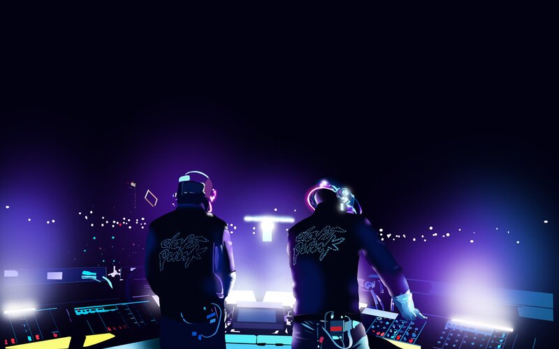 Two DJs at a Concert — Purple, Energetic