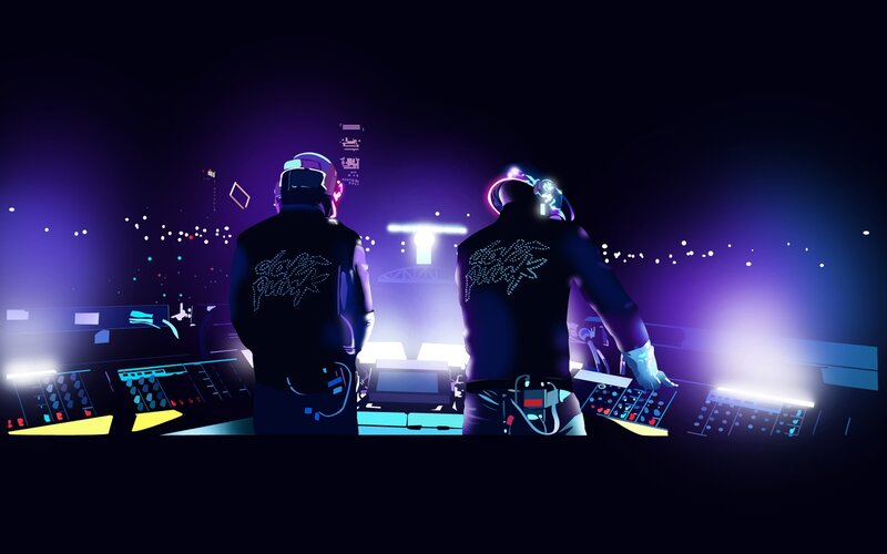 Two DJs at a Concert — Purple, Futuristic