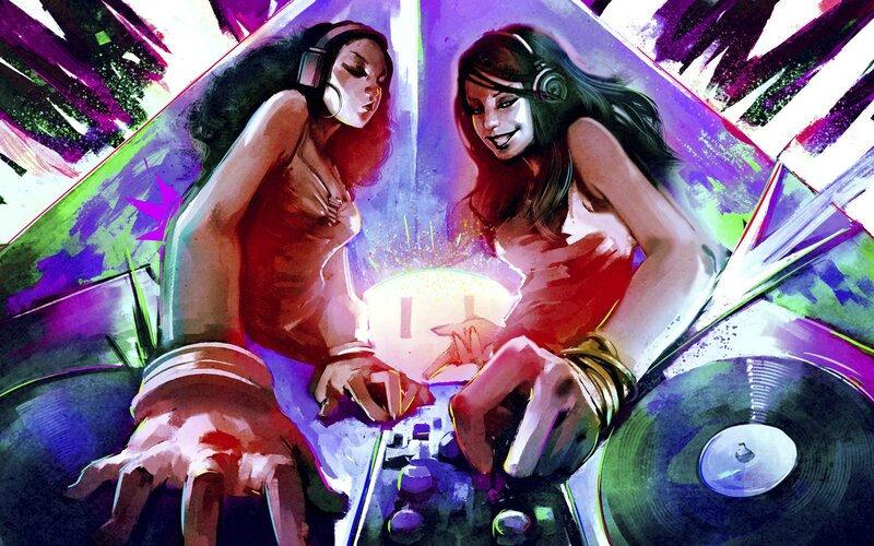 Two DJs at a music event