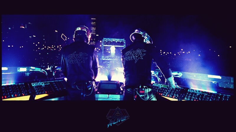 Two DJs on Stage — Blue, Dramatic, Night, Photograph, Hats