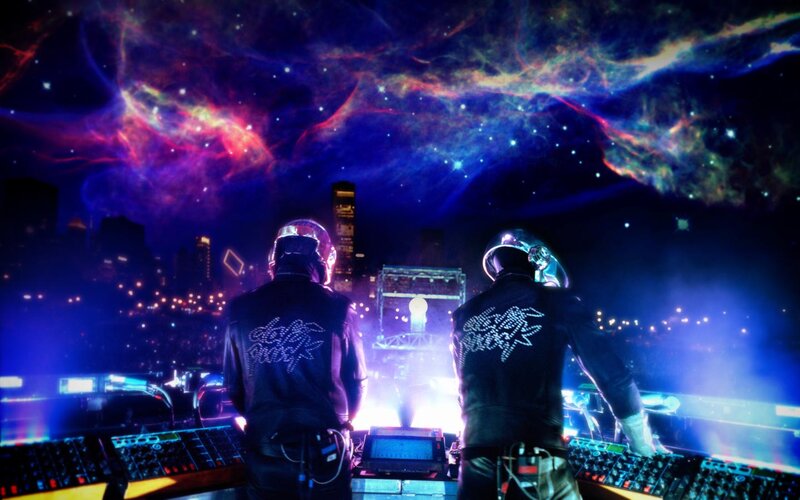Two DJs on Stage — Blue