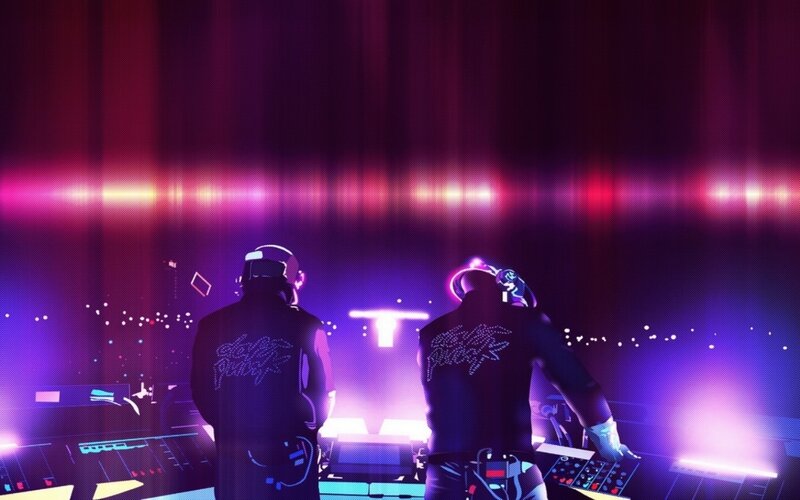 Two DJs on Stage — Purple