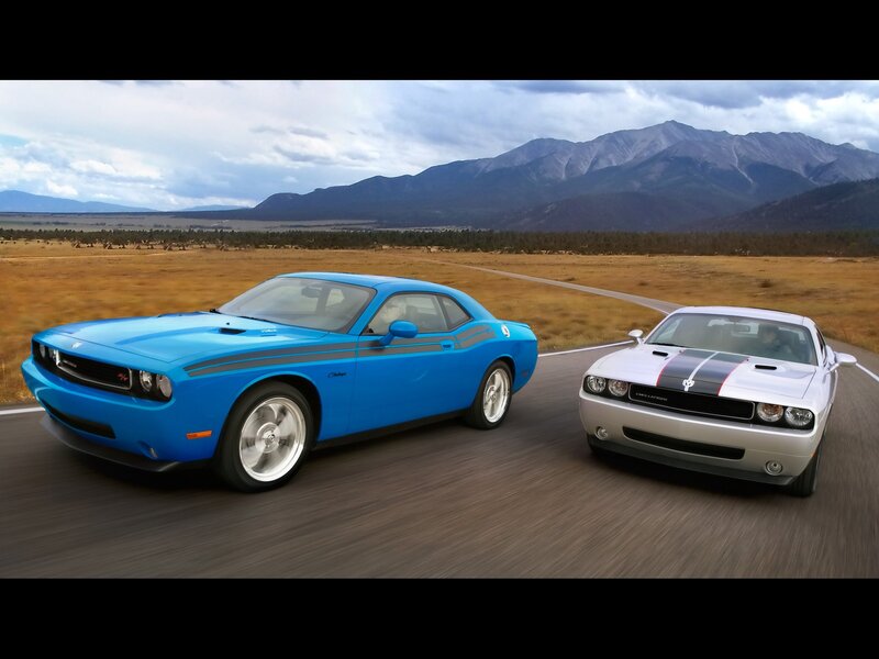 Two Dodge Challengers — Blue, Dynamic