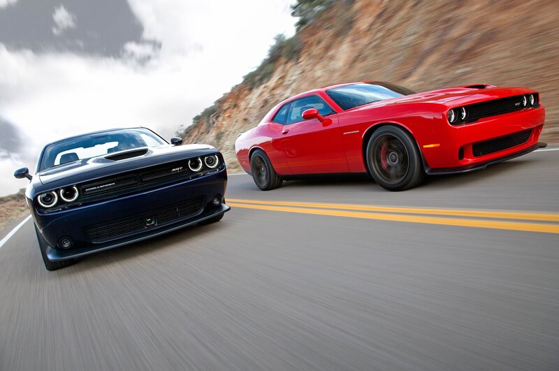 Two Dodge Challengers — Red, Dynamic