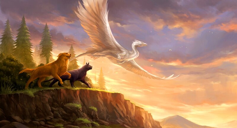 Two Dogs and a Dragon