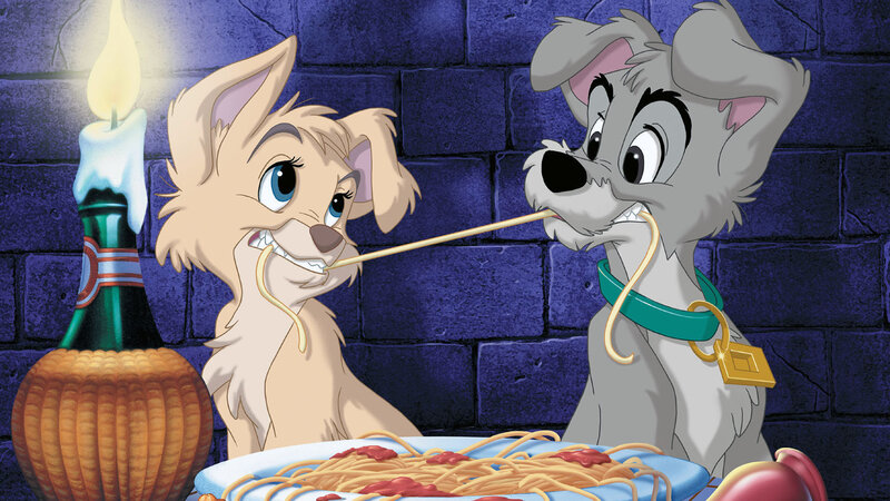 Two Dogs Eating Spaghetti — Blue