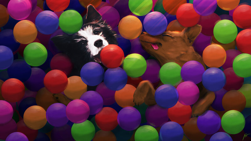 Two Dogs in Ball Pit
