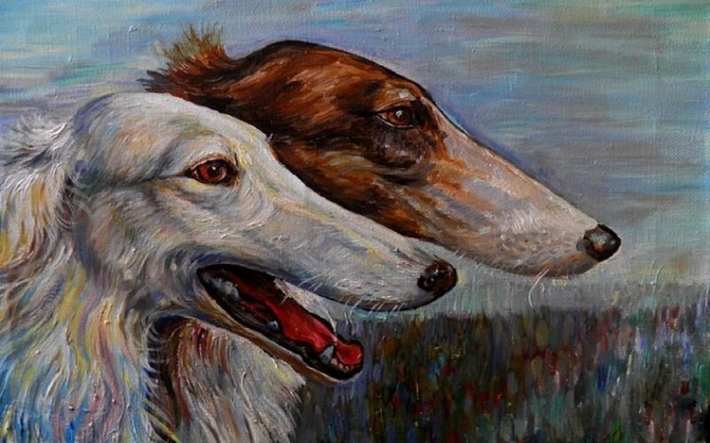 Two Dogs in Profile — White