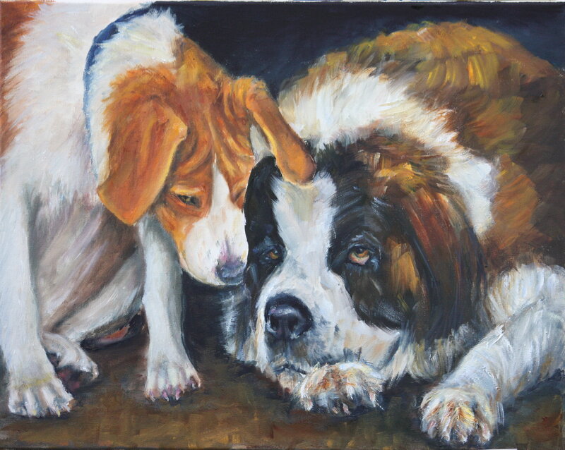 Two Dogs Lying Together — White
