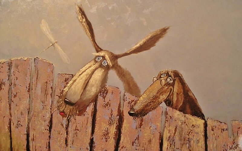 Two Dogs on Fence