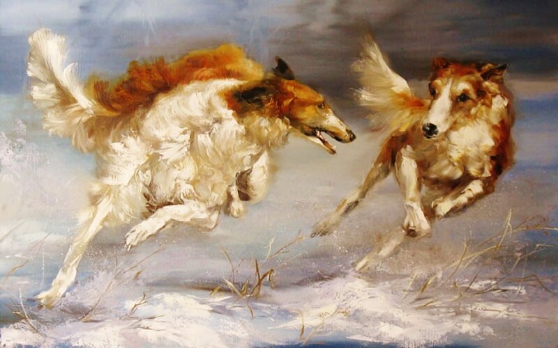 Two Dogs Running — White