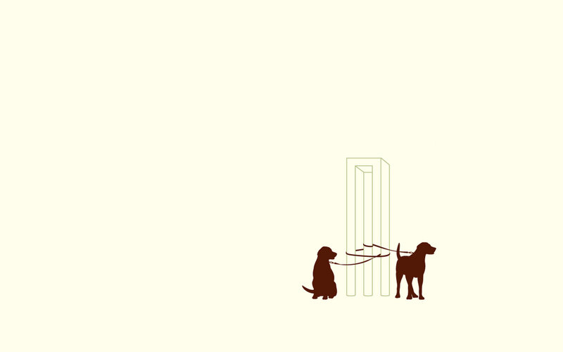 Two dogs with leashes