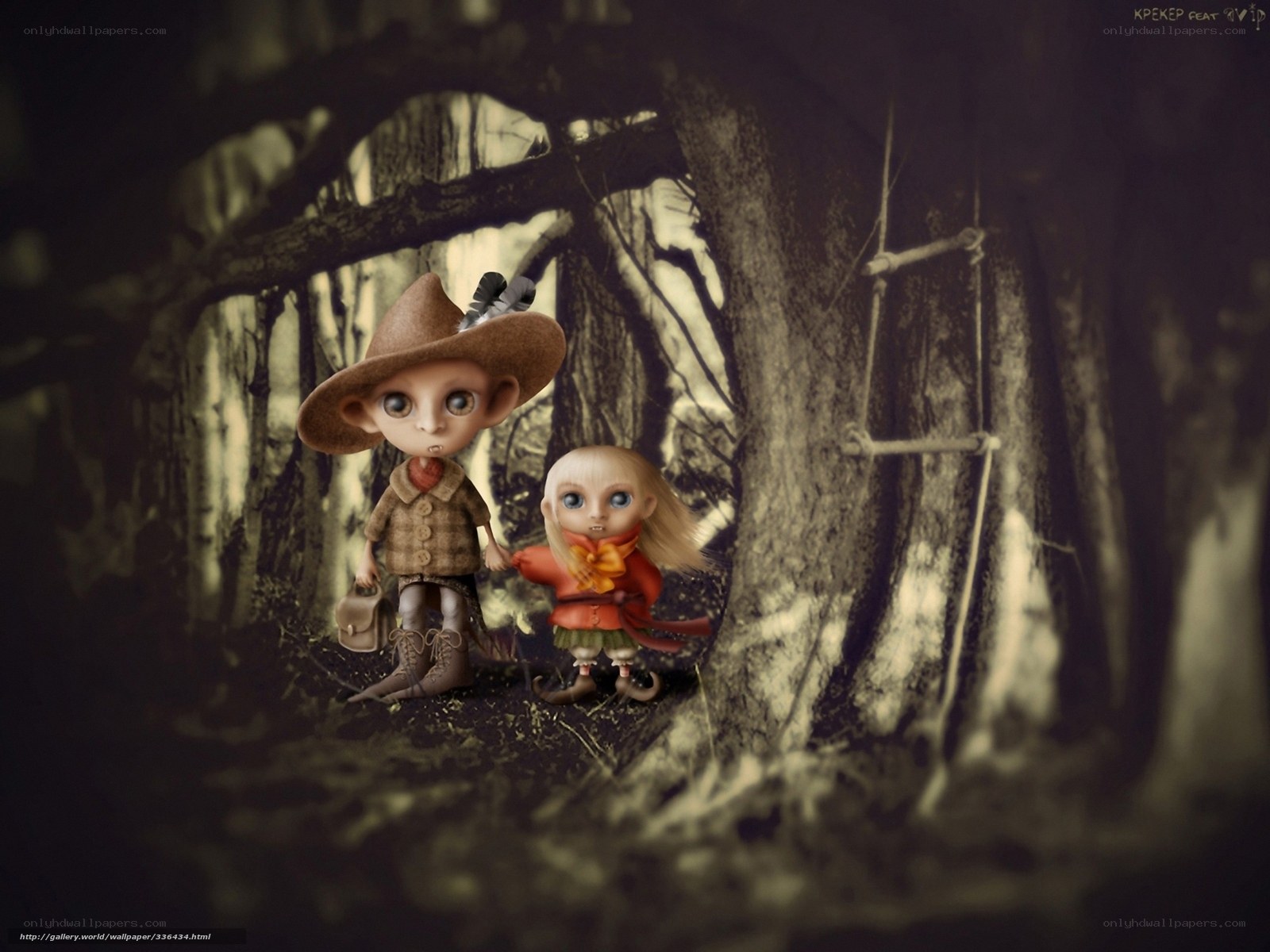Two dolls in a forest