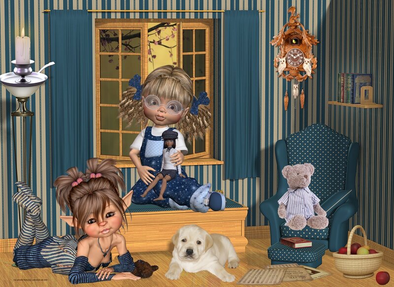 Two Dolls in a Room — Blue