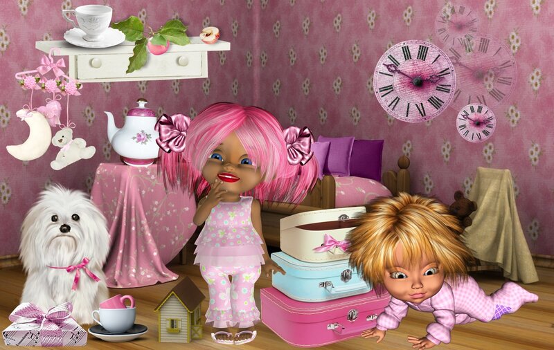 Two Dolls in Bedroom
