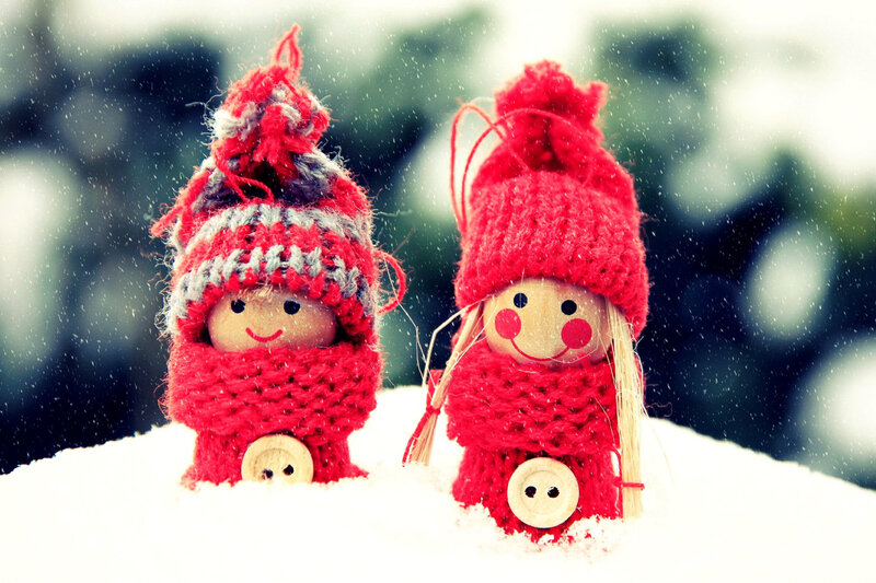 Two Dolls in Snow — Red, Festive, Winter