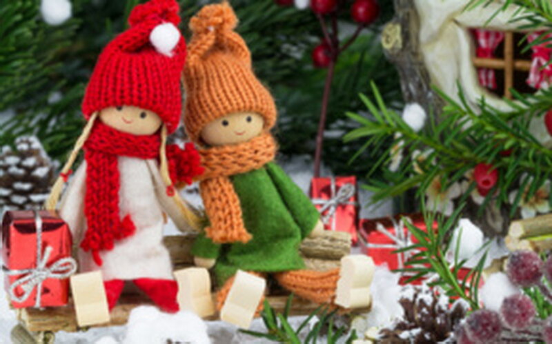 Two Dolls on a Sled — Red