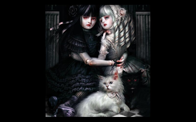 Two Dolls with Cats
