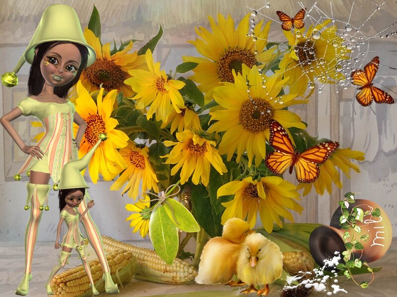 Two Dolls with Sunflowers