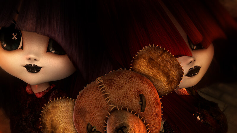 Two Dolls with Teddy Bear