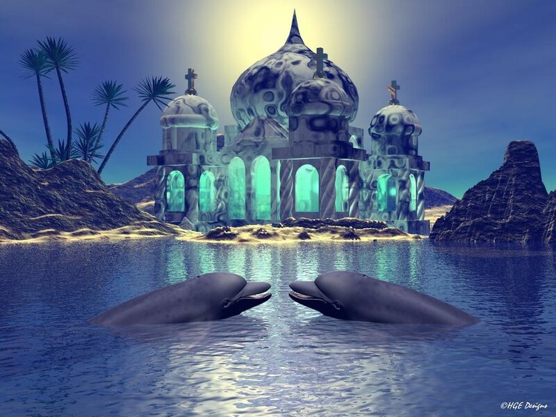 Two Dolphins in Water — Blue, Serene, Night