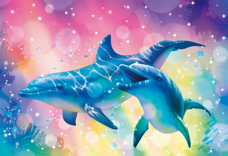 Two Dolphins Swimming — Blue, Magical