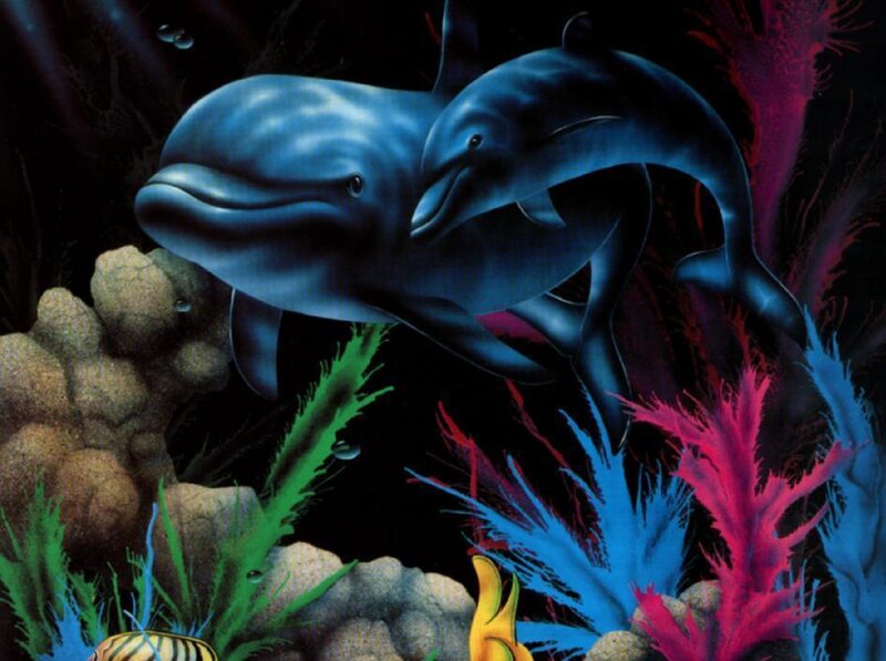 Two Dolphins Swimming — Blue, Serene, Night