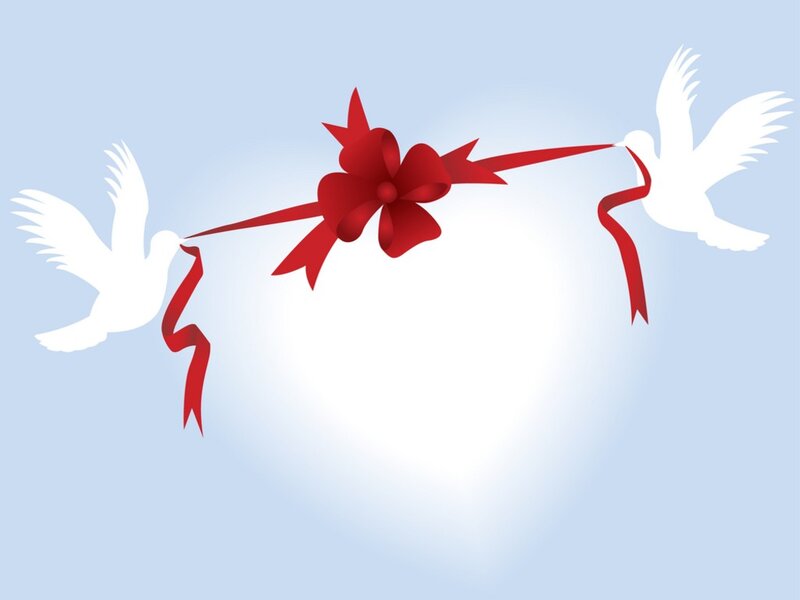 Two Doves with Red Ribbon