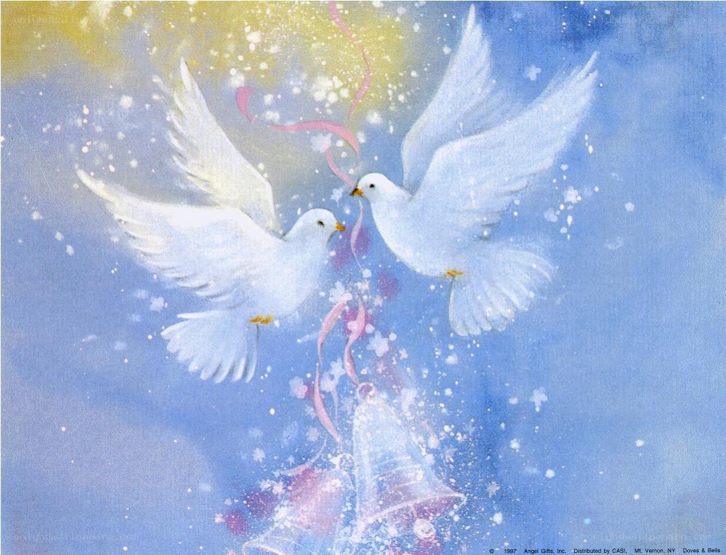 Two doves with ribbons