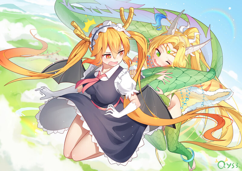 Two Dragon Girls Flying