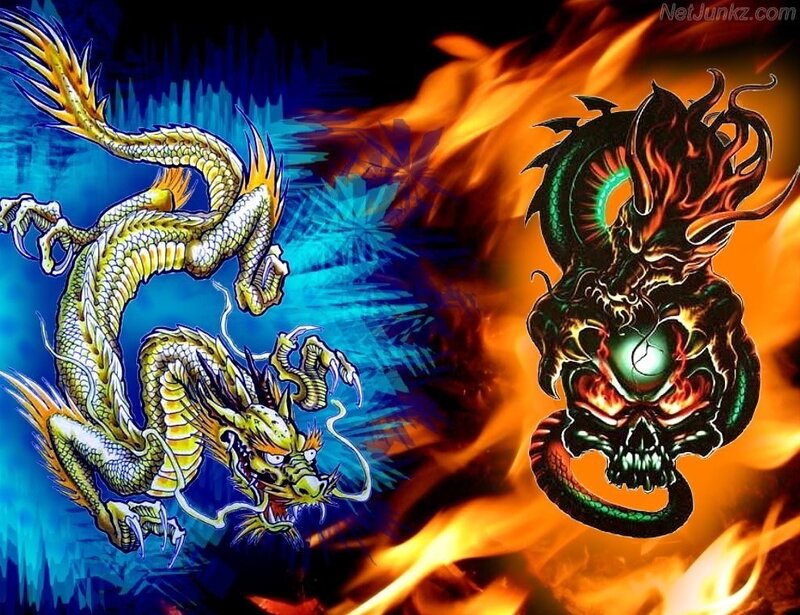 Two Dragons and a Skull
