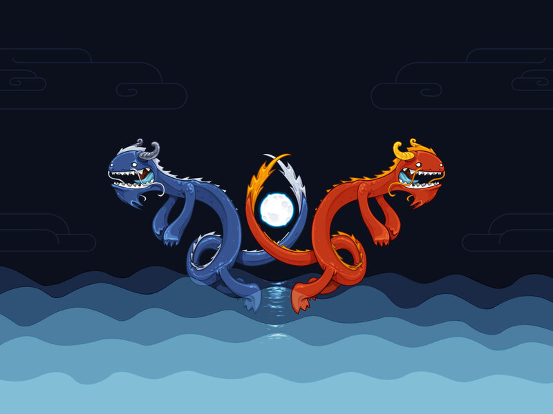 Two dragons chasing the moon
