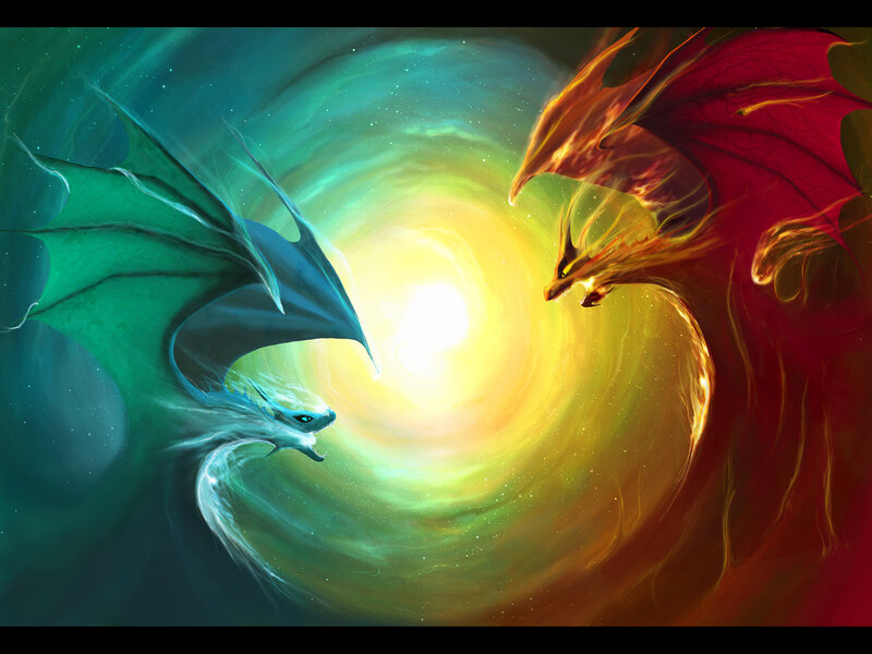 Two dragons facing each other