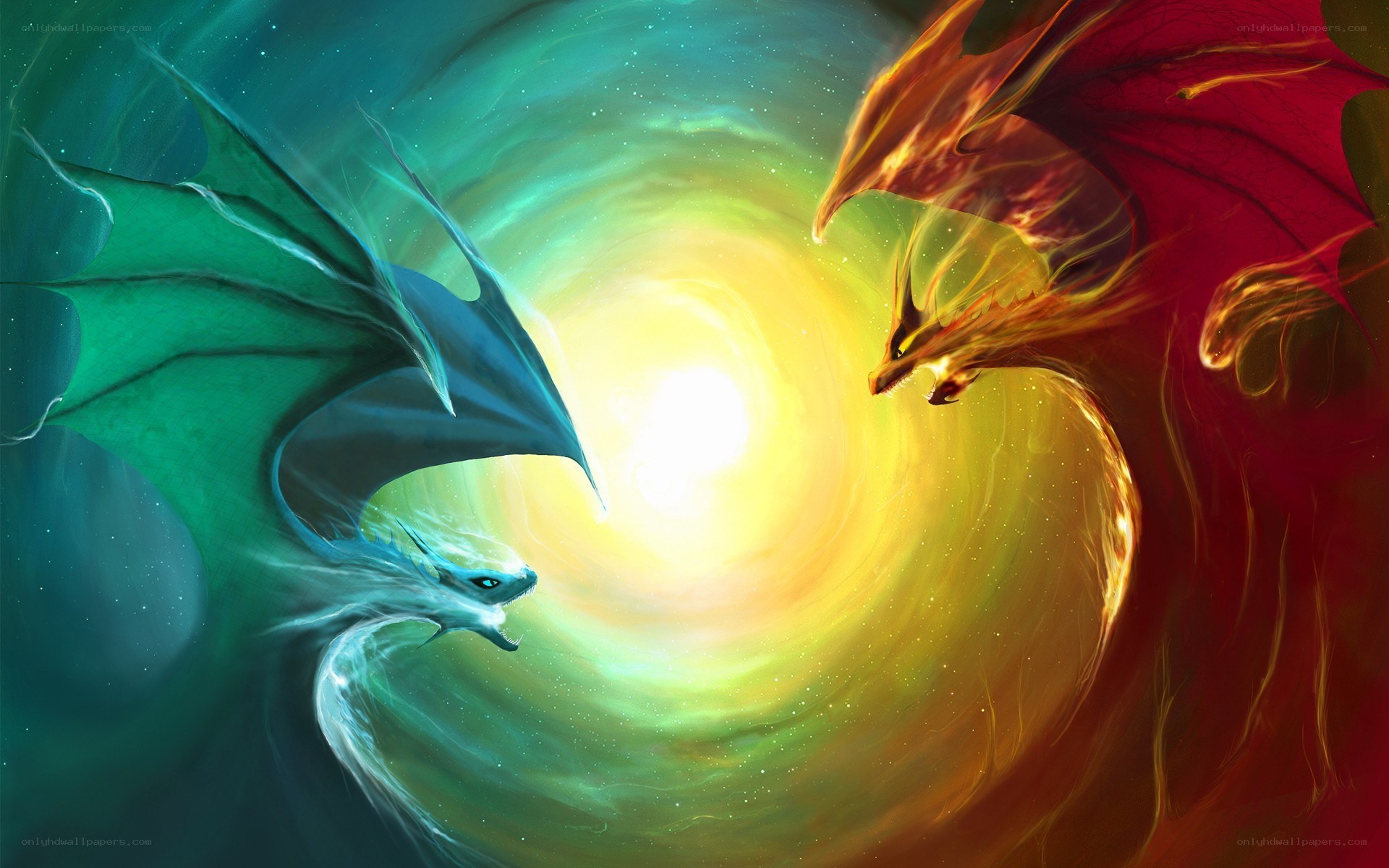 Two dragons facing each other