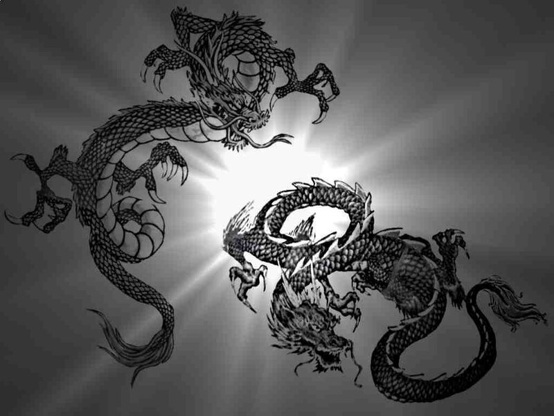 Two Dragons Facing Each Other — Black, Dramatic, Illustration