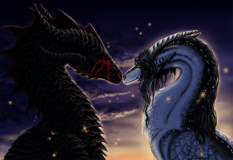 Two Dragons Facing Each Other — Black, Dramatic