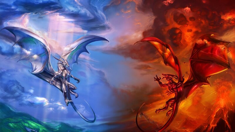 Two Dragons Facing Each Other — Blue, Dramatic, Digital Art