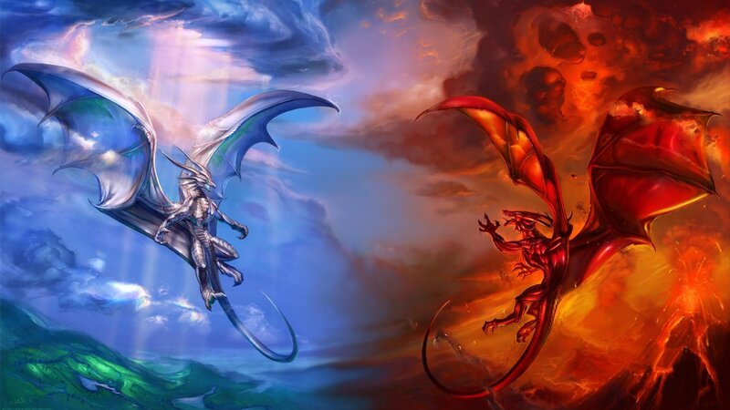 Two Dragons Facing Each Other — Blue