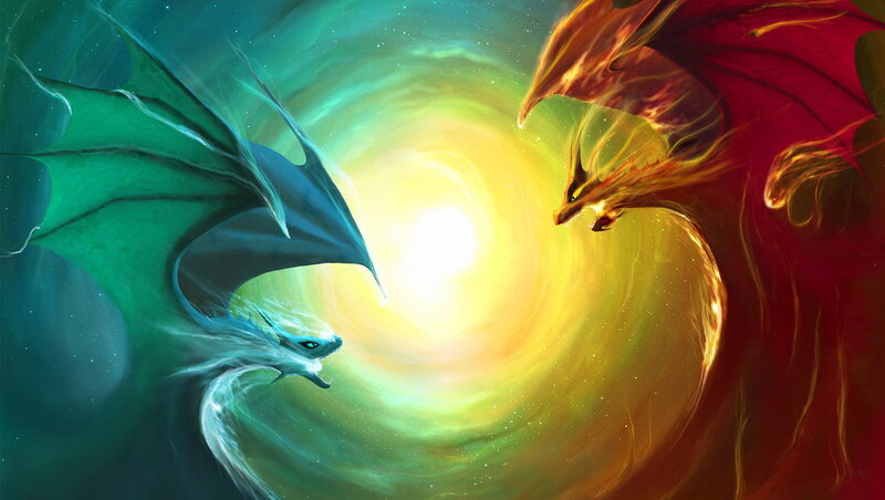 Two Dragons Facing Each Other — Green