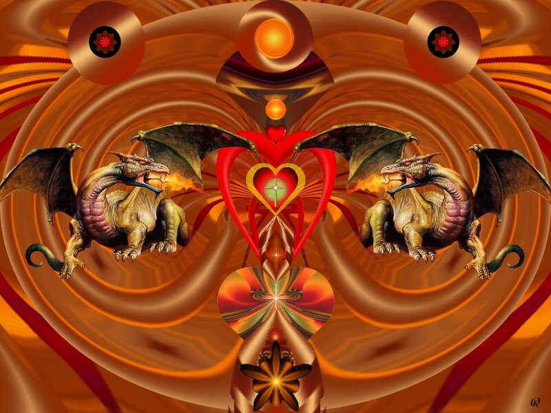 Two Dragons Facing Each Other — Orange