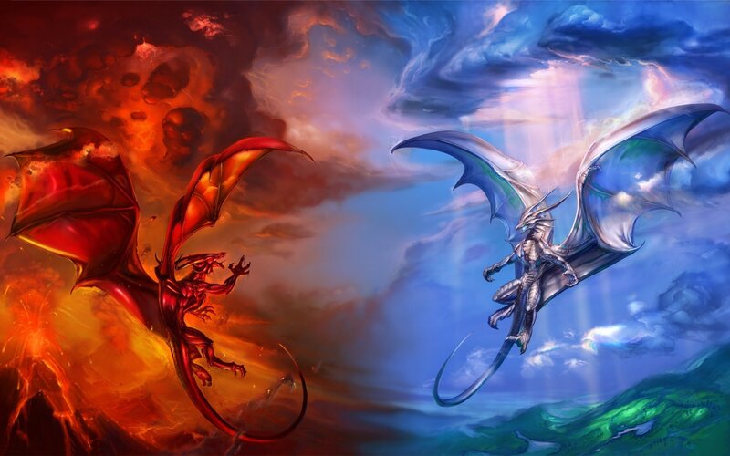 Two Dragons Facing Each Other — Red, Dramatic