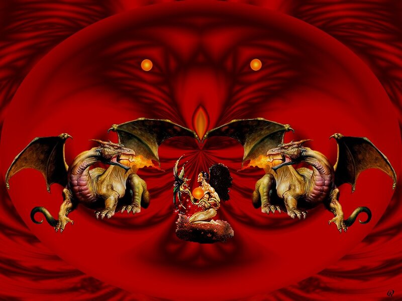 Two Dragons Facing Each Other — Red